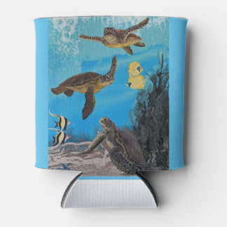 tropical sea turtle can cooler or bottle cooler  