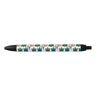Tropical Sea Turtle Floral Pattern   Coastal Ocean Black Ink Pen
