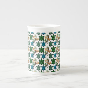 Tropical Sea Turtle Floral Pattern Coastal Ocean Bone China Mug