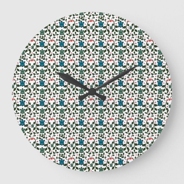 Tropical Sea Turtle Floral Pattern | Coastal Ocean Large Clock (Front)