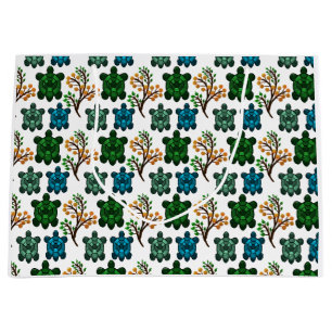 Tropical Sea Turtle Floral Pattern Coastal Ocean Large Gift Bag