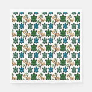 Tropical Sea Turtle Floral Pattern Coastal Ocean Napkin