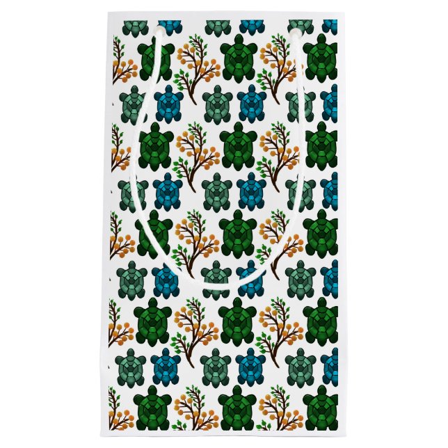Tropical Sea Turtle Floral Pattern | Coastal Ocean Small Gift Bag (Front)