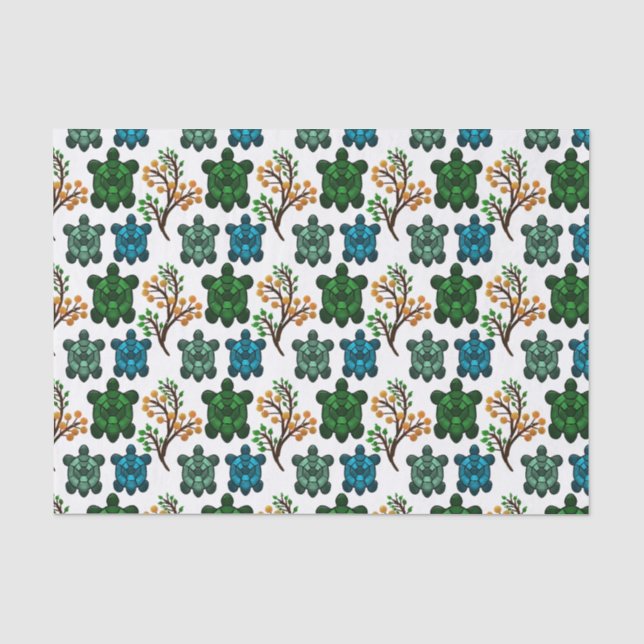 Tropical Sea Turtle Floral Pattern | Coastal Ocean Tissue Paper (Front)
