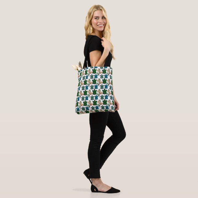 Tropical Sea Turtle Floral Pattern | Coastal Ocean Tote Bag (On Model)