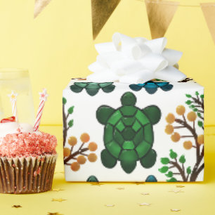 Tropical Sea Turtle Floral Pattern Coastal Ocean Wrapping Paper