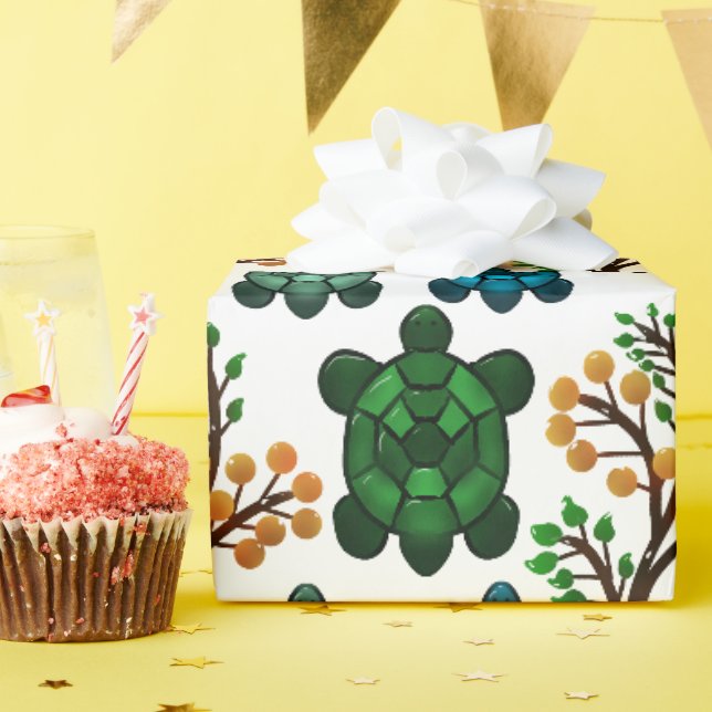 Tropical Sea Turtle Floral Pattern | Coastal Ocean Wrapping Paper (Birthday Party)
