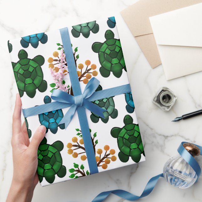 Tropical Sea Turtle Floral Pattern | Coastal Ocean Wrapping Paper (Gifting)