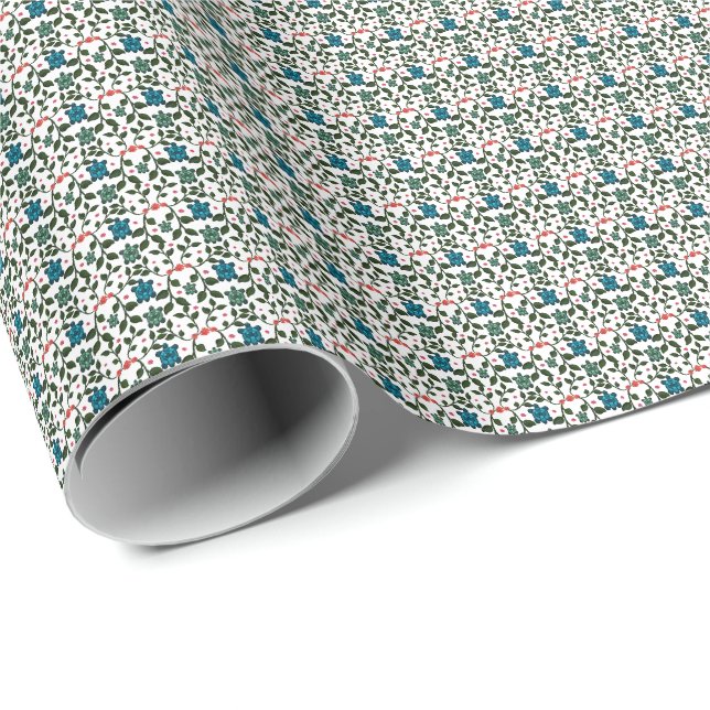 Tropical Sea Turtle Floral Pattern | Coastal Ocean Wrapping Paper (Roll Corner)