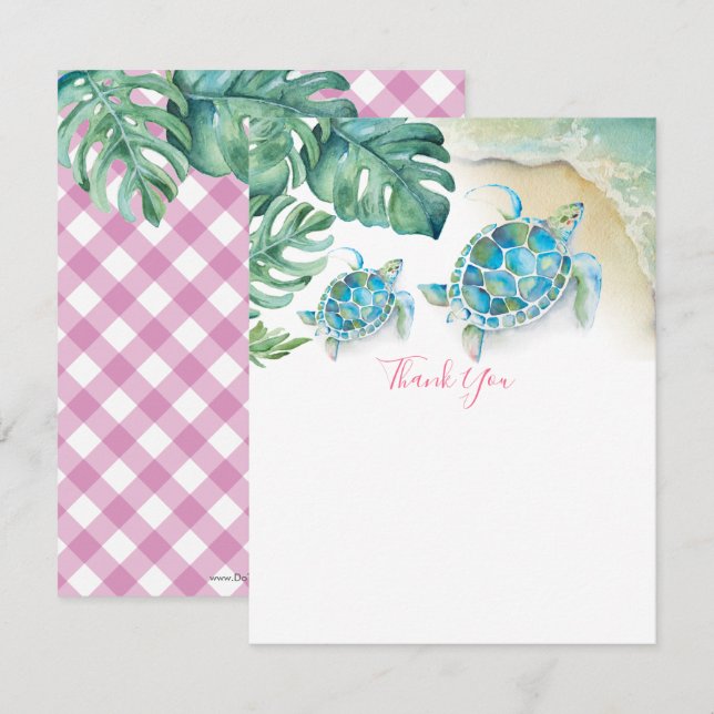 Tropical Sea Turtle Palm Leaves Thank You Note (Front/Back)