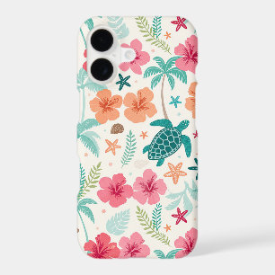 Tropical Sea Turtle Pattern Hibiscus Palm Tree &