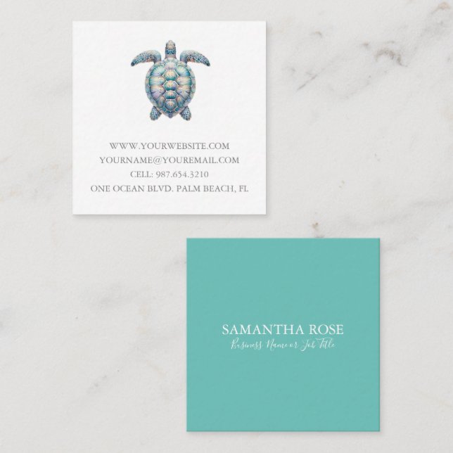 Tropical Sea Turtle Square Business Card (Front/Back)