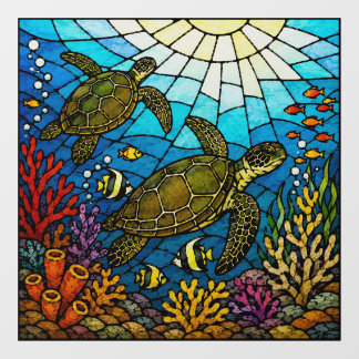 Tropical Sea turtle Stained glass art Window Cling