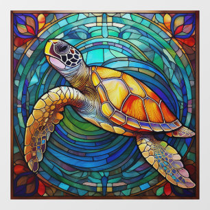 Tropical Sea turtle Stained glass art Window Cling