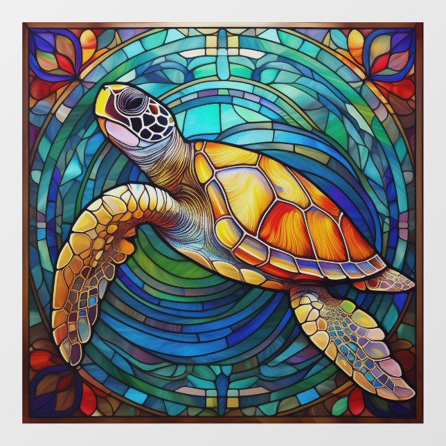 Tropical Sea turtle Stained glass art Window Cling (Sheet)