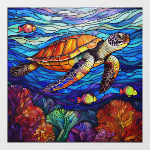 Tropical Sea turtle Stained glass art Window Cling
