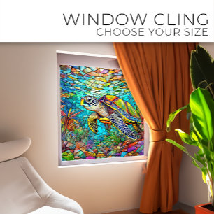 Tropical Sea turtle Stained glass art Window Cling