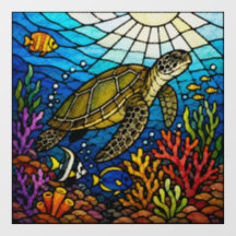 Tropical Sea turtle Stained glass art