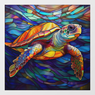 Tropical Sea turtle Stained glass art Window Cling