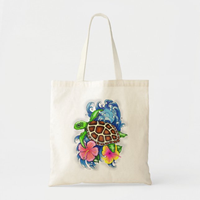 Tropical Sea Turtle Tote Bag (Front)