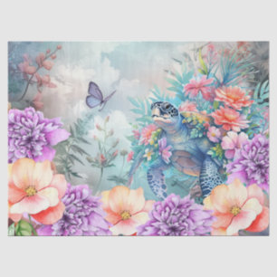 Tropical Sea Turtle & Watercolor Florals Tissue Paper