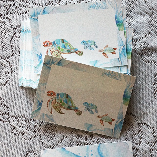 Tropical Sea Turtles Reception Name Place Cards (Versatile Note Cards, Place Name Setting, Sea Turtle Wedding Theme)
