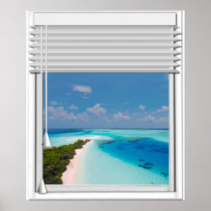 Tropical Sea View Fake Window Blinds Poster