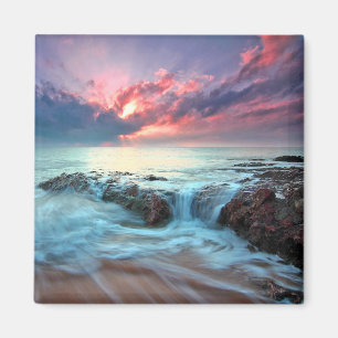 Tropical Sea Wave Beach Colorful Sunset Magnet