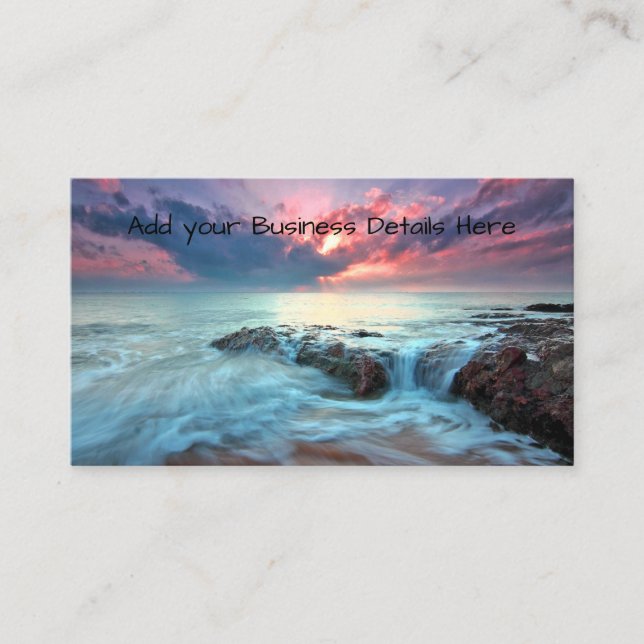 Tropical Sea Wave Beach Colourful Sunset Business Card (Front)
