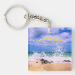 Tropical Sea Wave Splash Key Ring