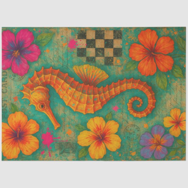 Tropical Seahorse Postcard Decoupage Boho  Tissue Paper (Front)