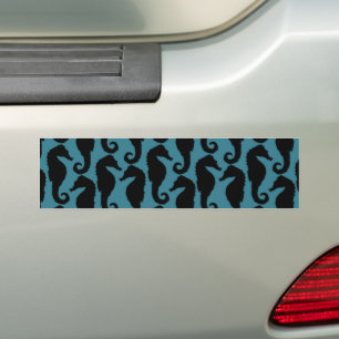 Tropical Seahorses, Seahorse Pattern - Blue Black Bumper Sticker