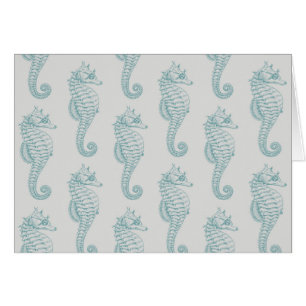Tropical Seahorses, Seahorse Pattern - Blue Grey