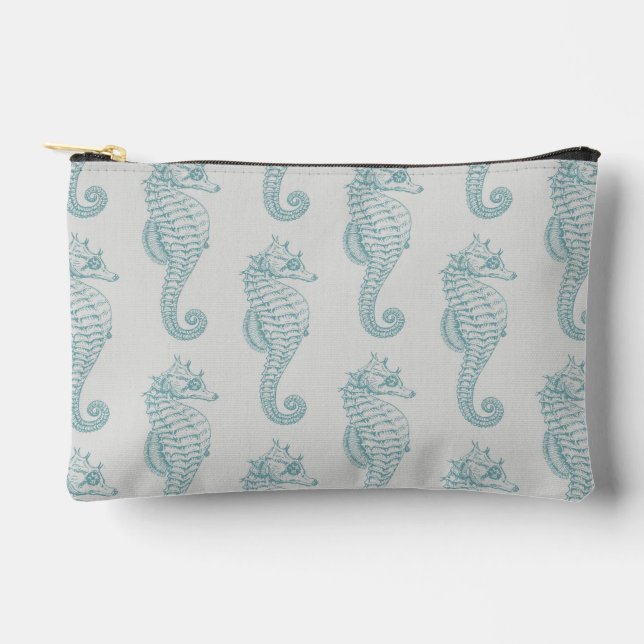 Tropical Seahorses, Seahorse Pattern - Blue Grey Accessory Pouch (Front)
