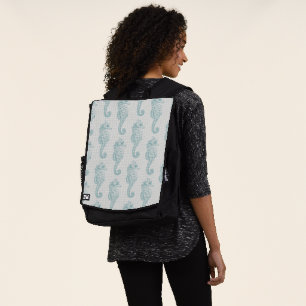 Tropical Seahorses, Seahorse Pattern - Blue Grey Backpack