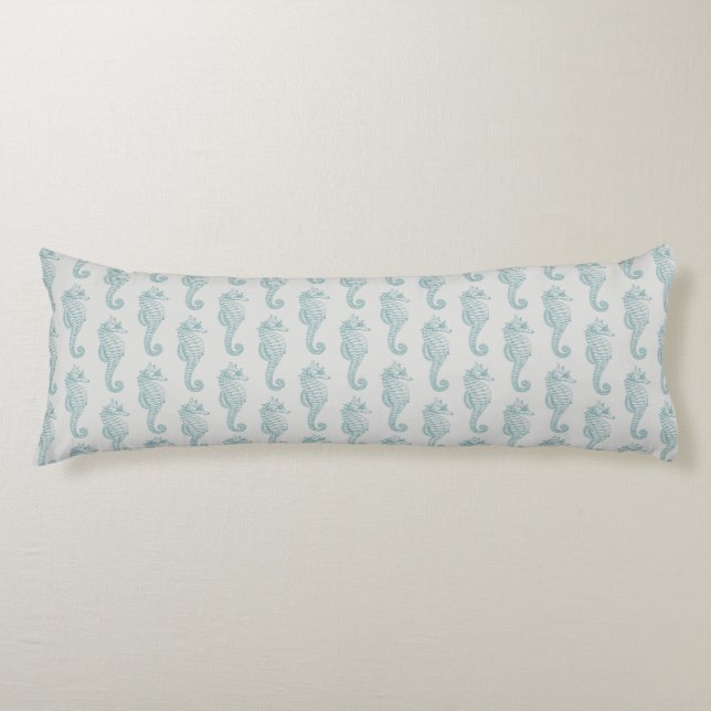 Tropical Seahorses, Seahorse Pattern - Blue Grey Body Cushion (Front)