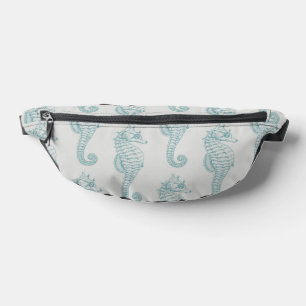 Tropical Seahorses, Seahorse Pattern - Blue Grey Bum Bags