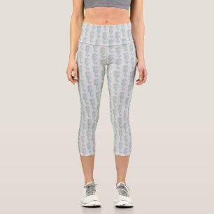 Tropical Seahorses, Seahorse Pattern - Blue Grey Capri Leggings