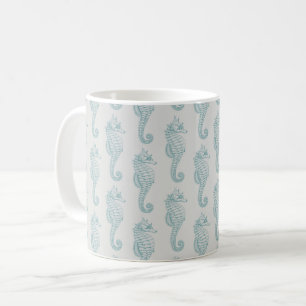 Tropical Seahorses, Seahorse Pattern - Blue Grey Coffee Mug