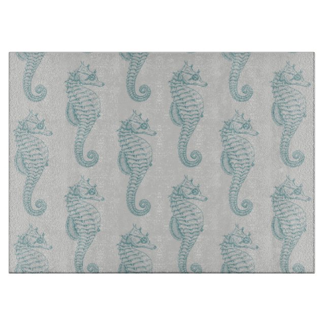 Tropical Seahorses, Seahorse Pattern - Blue Grey Cutting Board (Front)