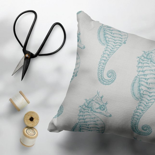 Tropical Seahorses, Seahorse Pattern - Blue Grey Decorative Cushion (Creator Uploaded)