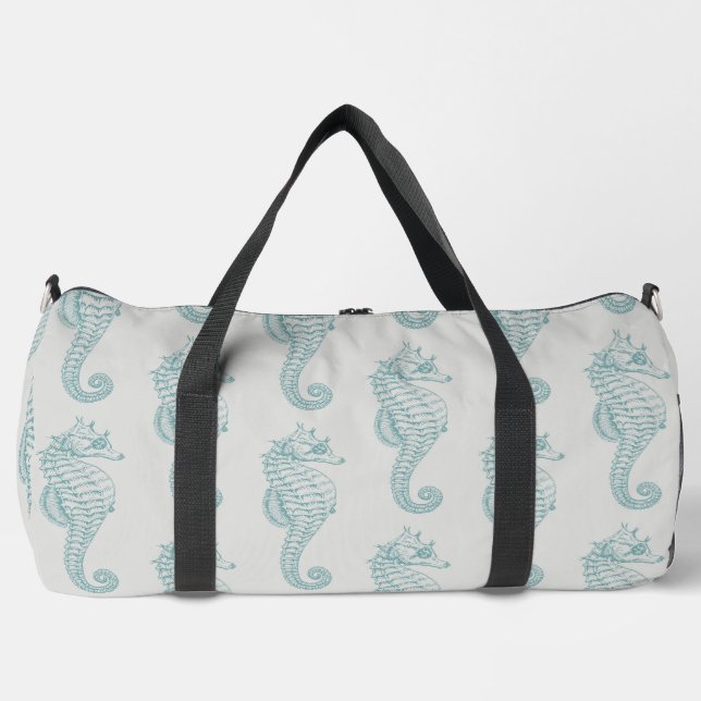 Tropical Seahorses, Seahorse Pattern - Blue Grey Duffle Bag (Front)