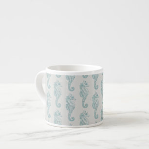 Tropical Seahorses, Seahorse Pattern - Blue Grey Espresso Cup