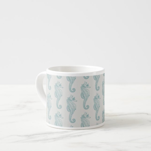 Tropical Seahorses, Seahorse Pattern - Blue Grey Espresso Cup (Front Left)