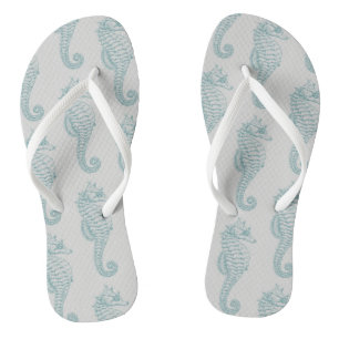 Tropical Seahorses, Seahorse Pattern - Blue Grey Flip Flops