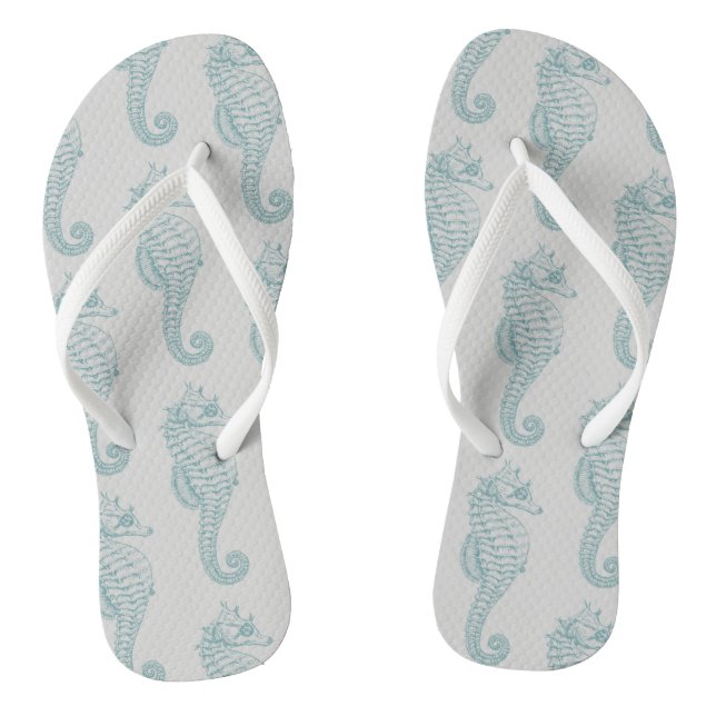 Tropical Seahorses, Seahorse Pattern - Blue Grey Flip Flops (Footbed)