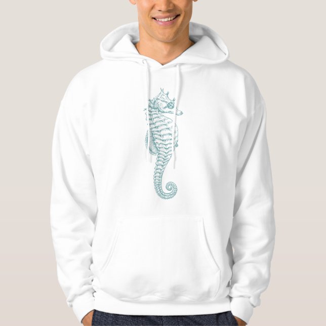 Tropical Seahorses, Seahorse Pattern - Blue Grey Hoodie (Front)