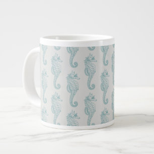 Tropical Seahorses, Seahorse Pattern - Blue Grey Large Coffee Mug