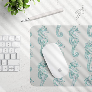 Tropical Seahorses, Seahorse Pattern - Blue Grey Mouse Mat