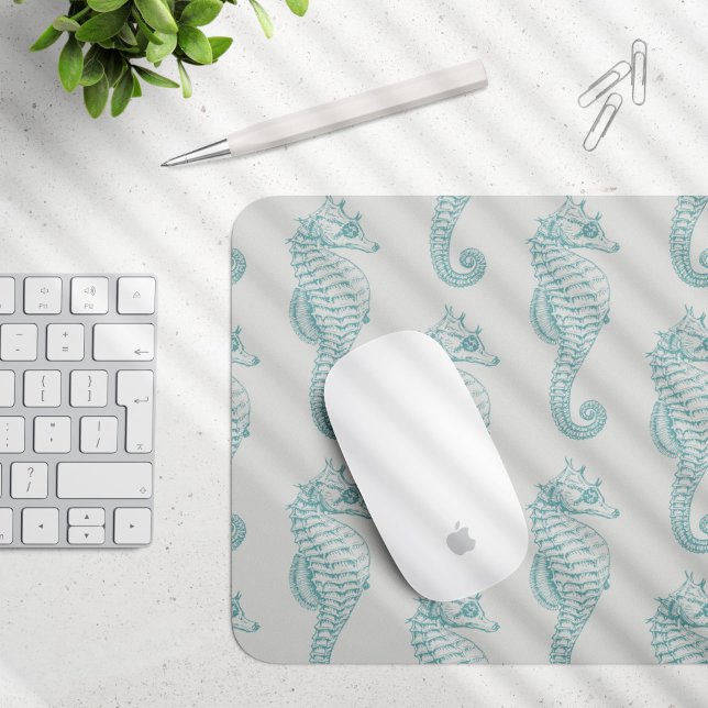 Tropical Seahorses, Seahorse Pattern - Blue Grey Mouse Mat (Creator Uploaded)